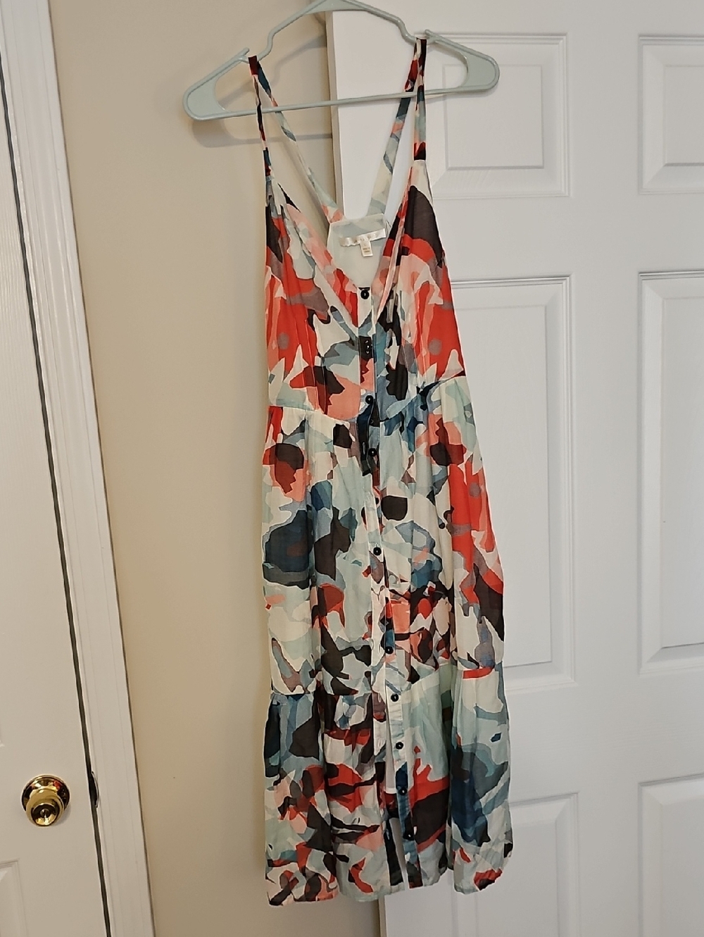 Sleeveless Midi Button-Front Dress in Coral Multi